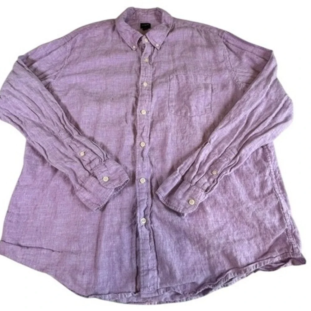 J. Crew Men's Light Purple Long Sleeve Linen Button Up Shirt XXL